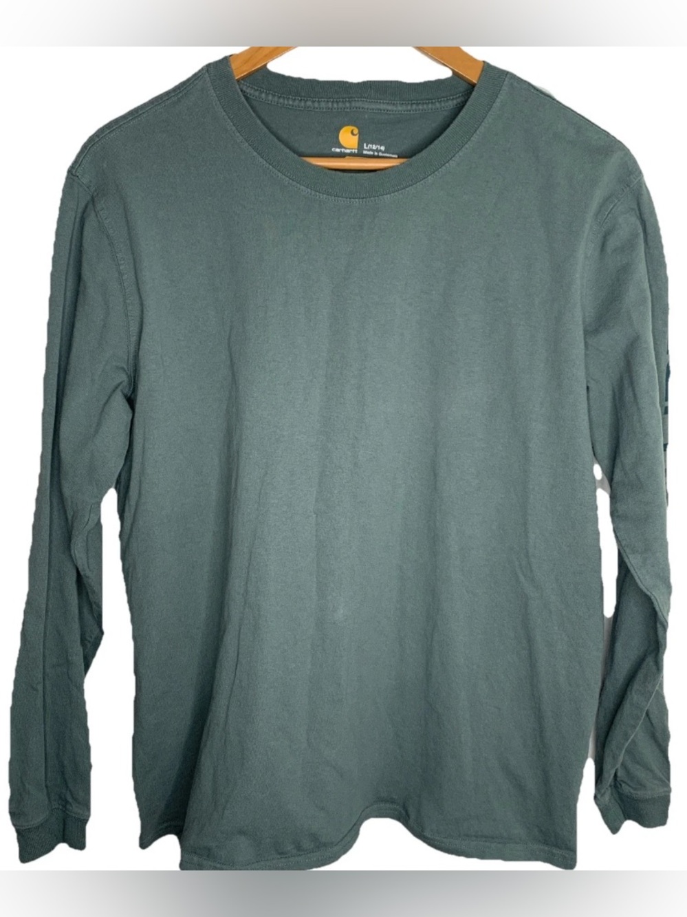 Carhartt Womens Large 12/14 Long Sleeve Tee Spellout Sleeve Work Wear Original